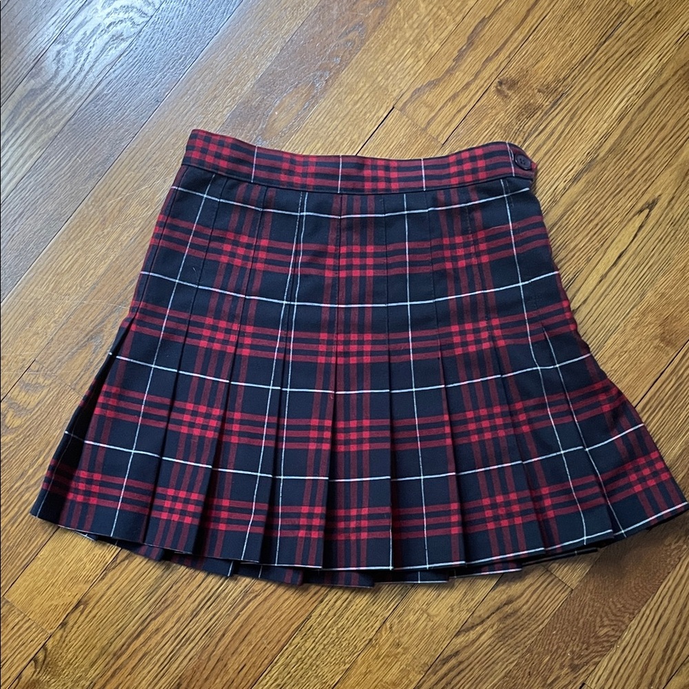 American Apparel Red and Black Plaid Pleated Mini Skirt